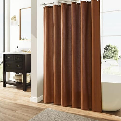 Naturoom Linen Shower Curtain 80 Inch for Bathroom Rustic Brown 1 Panel