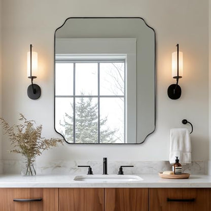 ANDY STAR 22X30 Inch Matte Black Scalloped Mirrors for Bathroom Sink