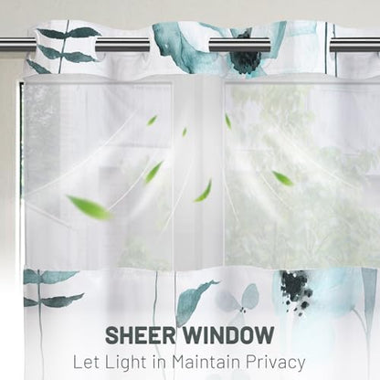 WITHLOC No Hook Floral Shower Curtain with Liner, Seaweed Green, 71x74