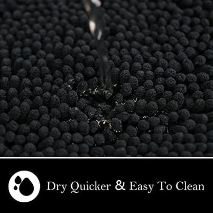 Bathroom Rugs Chenille Bath mat 2 Piece Set, Super Absorbent, PVC Non Slip Backing, Bath mats for Bathroom, Plush Shaggy, Thick, Machine Washable, Bathtub, Shower, Toilet.(Black)