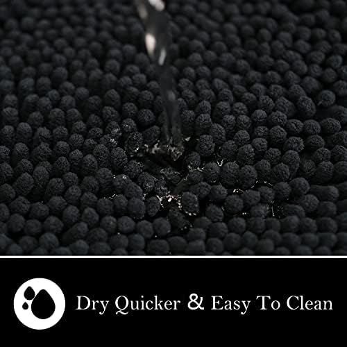 Bathroom Rugs Chenille Bath mat 2 Piece Set, Super Absorbent, Strong PVC Non Slip Backing, Bath mats for Bathroom, Plush Shaggy, Thick, Machine Washable, Bathtub, Shower, Toilet.(Black)
