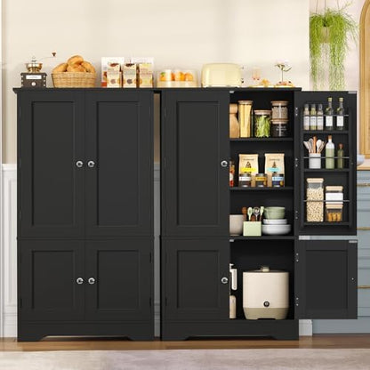 43”H Pantry Cabinet with 4 Doors, Kitchen Cabinet with 6 Door Shelves