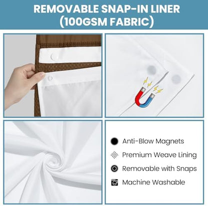 SORTTO No Hook Waffle Shower Curtain with Snap in Liner Set, 71x74, Brown