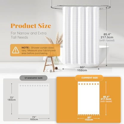 BTTN 60x84 Boho Farmhouse Linen Heavy Duty Fabric Shower Curtain Set, White