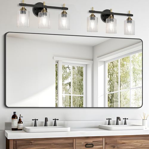 FORBATH Bathroom Mirror 30" X 60"，Large Rectangular Wall Mirror, Black Metal Framed Rounded Corner Wall Mounted Mirror for Bathroom Bedroom Entryway Decor(Horizontal/Vertical)