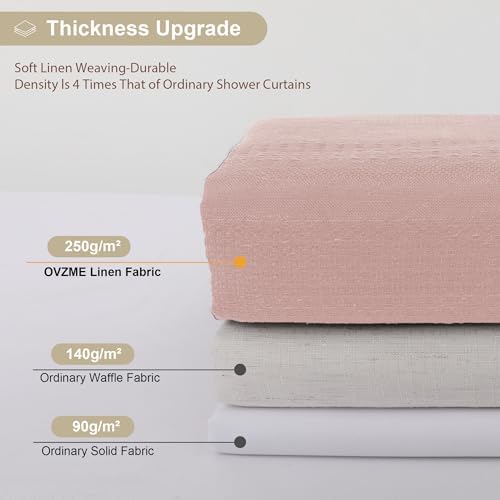 OVZME Extra Long Pink Shower Curtain 96 Inch Long, Boho Linen Textured Soft Fabric Heavy Duty Cloth Bathroom Shower Curtain with Tassel, Tall Farmhouse Luxury Bath Decor, 72Wx96L Inches