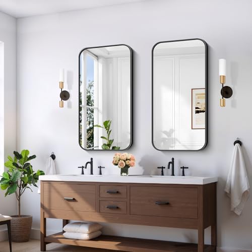 FORBATH Bathroom Mirror 20" x 40", Rectangle Black Bathroom Mirror with Black Aluminum Frame Rounded Corner, Wall Mounted Mirror for Bedroom Entryway Living Room