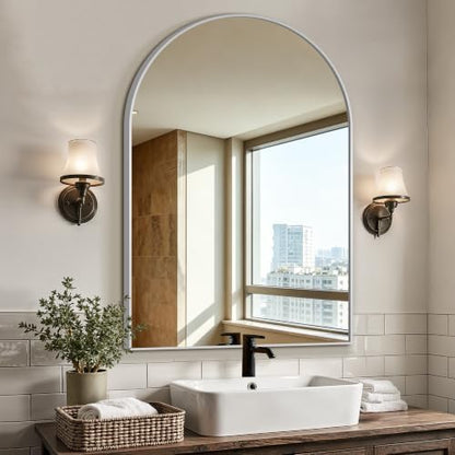 Arched Bathroom Vanity Mirror for Over Sink, 38”x26”, Silver
