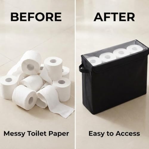 Cupic Cupid Bathroom Toilet Paper Storage - Toilet Paper Baskets with Lid Holds 9-12 Rolls, Extra Covered Slim Tissue Holder Cabinet, Narrow Container Bin Organizer Box Black