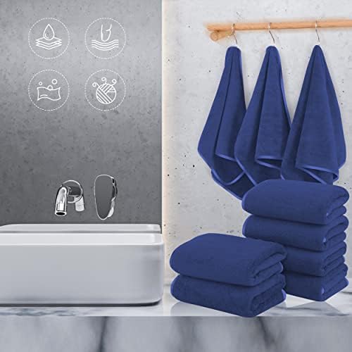 TENSTARS Silk Hemming Hand Towels for Bathroom - Quick Drying - Ultra Soft Microfiber Absorbent Towel for Bath Fitness, Gym, Shower, Hotel, and Spa - 16x28 Inch | Set of 6, Navy Blue
