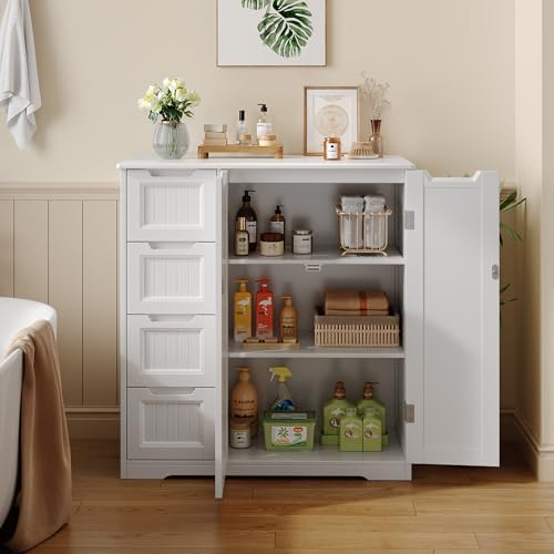 Gizoon Storage Cabinet, Bathroom Storage Cabinet with 4 Drawers & 2 Doors