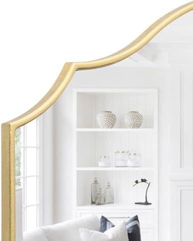Besdomus Gold Scalloped Dresser Mirror: 35"x26" Wooden Bathroom Mirror