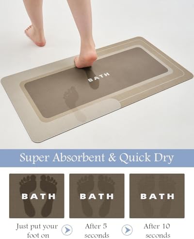 MontVoo-Bath Mat Rug Long Non Slip Super Absorbent Bathroom Runner Stain Resistant Quick Dry Thin Bathroom Mat Fit Under Door-17"x50",Beige