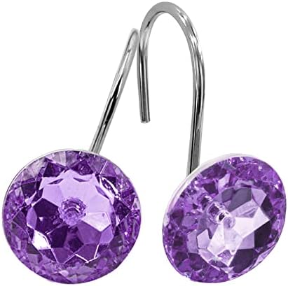 Purple Diamond Crystal Bling Shower Curtain Hooks Rings for Bathroom,12PCS