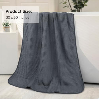 HOMEXCEL Waffle Bath Towels Set of 4 Pack, Waffle Towels for Bathroom, Grey