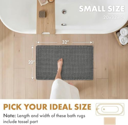 MIULEE Set of 2 Waffle Bathroom Rugs Boho Bath Mat Dark Grey 20x32 Inch