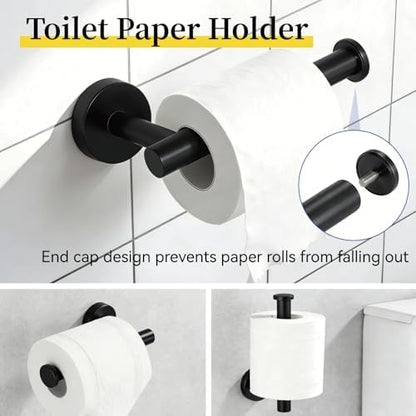 HOMOTEK 4 Pieces Bathroom Accessories Hardware Set, 24 inch Towel Bar, Towel Ring, Robe Hook, Toilet Paper Holder, Stainless Steel Rack Kit Wall Mounted, Matte Black