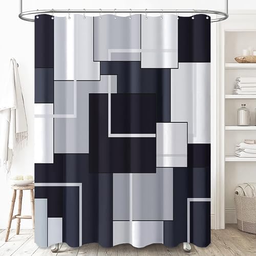 BTTN 72x96 Long Modern Geometric Waterproof Fabric Shower Curtain, Black