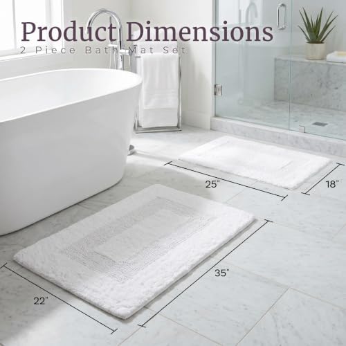 Bathroom Rugs - 2-Piece Cotton Bathroom Mat Set - Machine Washable Bath Mats for Restroom, Kitchen, or Laundry Room by Lavish Home (White)