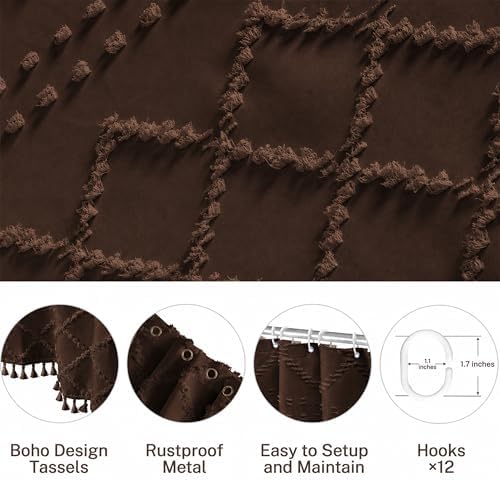 Siiluminisoy Brown Shower Curtain Woven Fabric Extra Long Shower Curtain for Bathroom 72 x 84 Tufted Chevron Striped Shabby Chic Textured, Modern Farmhouse Minimalist Shower Curtain Set