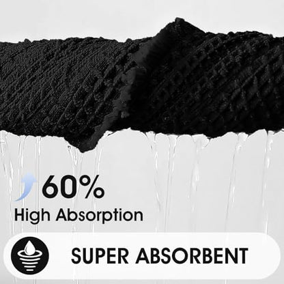 Upgraded Waffle Bath Mat, 32"x20" Black & White, Super Absorbent Non-Slip Quick Dry Bathroom Rugs with Tassels, Machine Washable Ultra Soft Boho Bath Rugs for Floor, Toilet Mats Boho Farmhouse Decor