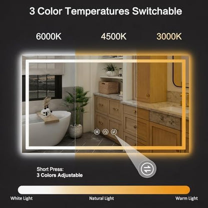 60"x 36" LED Bathroom Mirror with Lights, Backlit + Front Lit Vanity Mirror