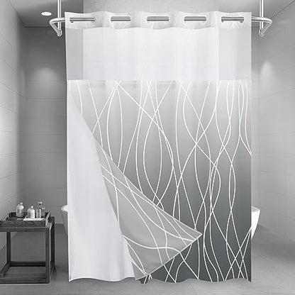 LXBNI Ombre Grey No Hook Shower Curtain with Liner, 71 x 86 Inch