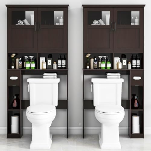 Vabches Over The Toilet Storage Cabinet with Doors & Paper Holder, Espresso