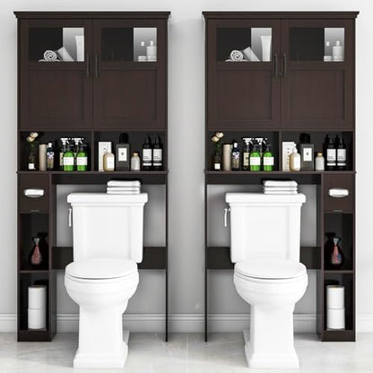 Vabches Over The Toilet Storage Cabinet with Doors & Paper Holder, Espresso