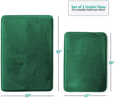 Clara Clark 2 Piece Bathroom Rugs Bath Mat Set, Velvet Memory Foam Bath Mats for Bathroom - Non-Slip, PVC Backing Bath Rugs, Washable - Dries Quickly, Hunter Green