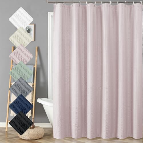 Aiyufeng Moga Extra Long Pink Shower Curtain 96 Inch Long, Embossed Texture Fabric Bathroom Shower Curtain, Large Hotel Bath Curtain with 12 Holes, 72Wx96H, Pink