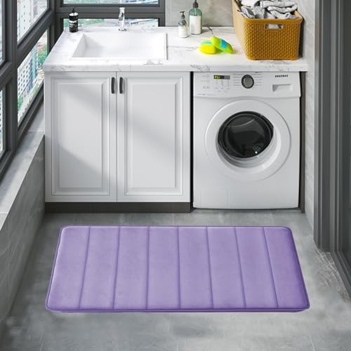 RUN HELIX Lavender Bathroom Rug Set 3 Pieces Ultra Soft, Striped Non Slip Memory Foam Toilet Mat, Absorbent Plush Shaggy Bath Mats for Bathroom, Bedroom, Kitchen