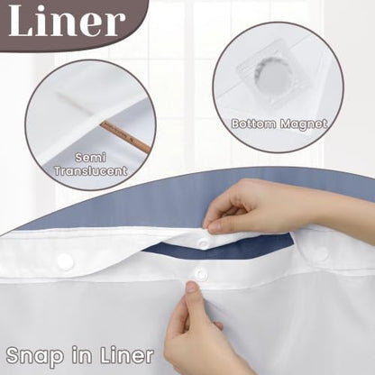 SORTTO No Hook Slub Shower Curtain with Liner, 71x74, Navy