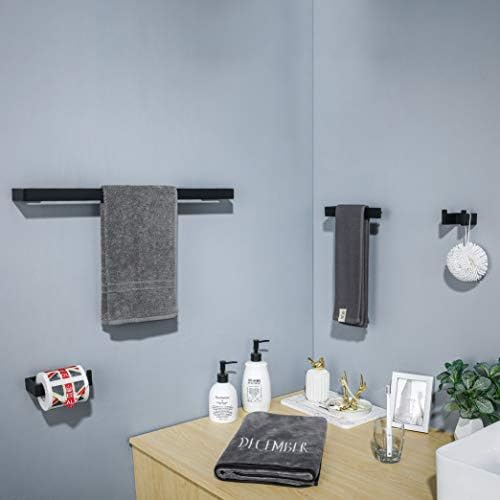 4 Pieces Bathroom Hardware Accessories Set Black Towel Bar Towel Holder Robe Hook Toilet Paper Holder Stainless Steel,Q8-P4BK