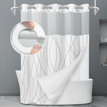 LXBNI No Hook Shower Curtain with Snap-in Liner, Gray White, 71 x 77 Inch