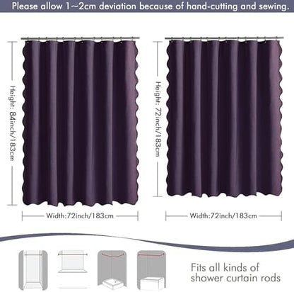 MIULEE Purple Scalloped Linen Shower Curtain 72x72 Inches