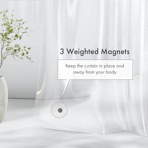 Amazer Plastic Shower Curtain Liner with Magnets, 72x72 Clear Shower Liner Medium Weight Waterproof Inside Shower Curtains Liner for Bathroom with Rustproof Grommet