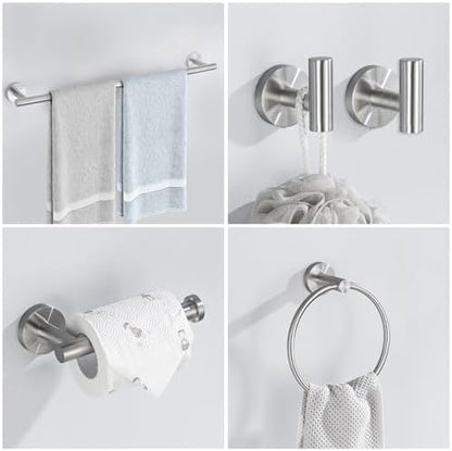 Brushed Nickel Bathroom Hardware Set, 6 Pieces Towel Bar Bathroom Accessories Set Toilet Paper Holder Towel Holder Towel Ring and Towel Hooks Wall Mounted, SUS304 Stainless Steel Towel Rack Set