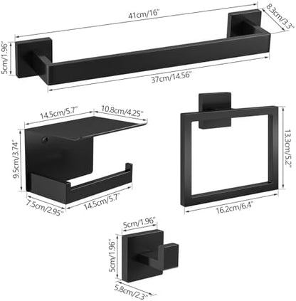 STWWO 5-Piece Matte Black Bathroom Accessories Hardware Set