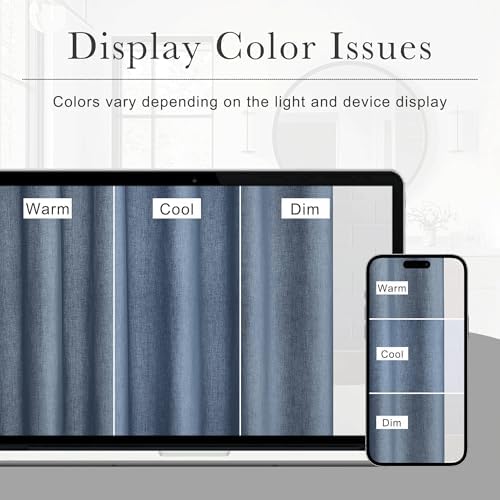 KGORGE Linen Fabric Shower Curtain Sets for Bathroom-Button Hole Waterproof Lightweight Washable Privacy Shower Curtains for Bathtub with 12 Metal Hooks, W72 x L84 inches, Navy Blue, 1 Panel