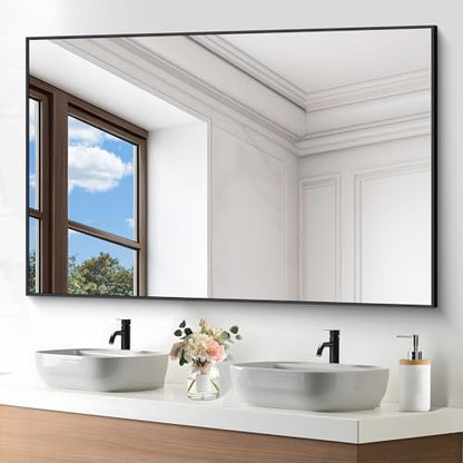 DESBING Black Bathroom Mirror for Wall, 60x40 Inch Rectangle Mirrors with Metal Frame, Modern Vanity Wall Mirror Decor for Entryway Hangs, Bathroom Living Room Horizontal or Vertical