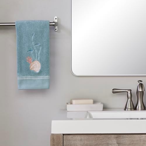 SKL Home Underwater Hand Towel Set-2pc, 100% Cotton, Embroidered, Blue