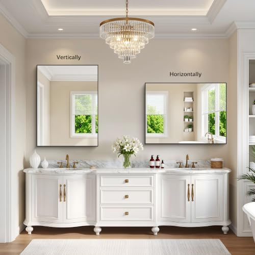 DESBING Black Bathroom Mirror for Wall, 30x40 Inch Rectangle Mirrors with Metal Frame, Modern Vanity Wall Mirror Decor for Entryway Hangs, Bathroom, Living Room Horizontal or Vertical
