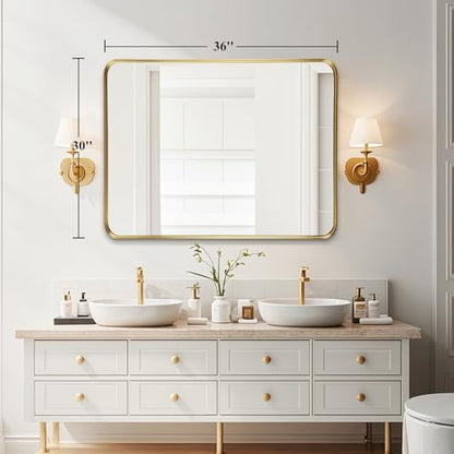 Gold Bathroom Vanity Mirror Over Sink 30x36, Large Wall Rectangle Mirror