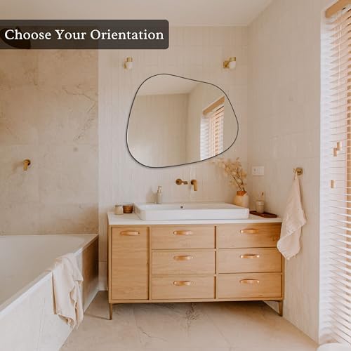 PERFNIQUE Irregular Asymmetrical Wall Mirror, 32"x24" Black Bathroom Mirror