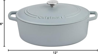 Cuisinart Chef's Classic Enameled Cast Iron Dutch Oven with Lid, Porcelain Enameled Interior, Oven Safe, Induction Compatible, 7-Quart, Oval, Matte Grey