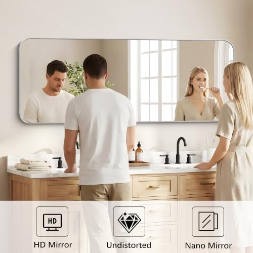 DESBING 60"x24" Bathroom Mirror for Over Sink, Silver Framed Wall Mirror