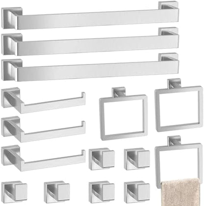 15-Pieces Brushed Nickel Bathroom Accessories Set, 24 Inch Towel Bar Set