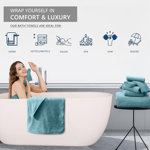 8 Piece Bathroom Towel Set |2 Oversized Large Bath Towels Sheet,2 Hand Towels and 4 Washcloths| 600GSM Ultra Soft Luxury Premium Towel Set Highly Absorbent Quick Dry Hotel Towel Collection,Turquoise