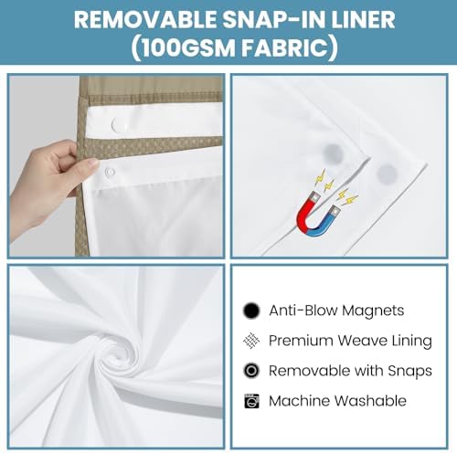 SORTTO No Hook Waffle Shower Curtain with Snap in Liner Set, 71x74, Beige